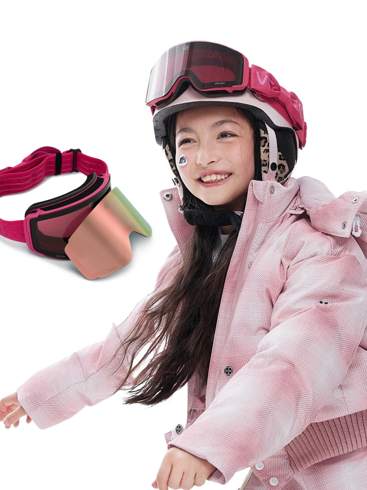 Kids' Dual-Use Ski Goggles with Decorative Ribbon for Day and Night -