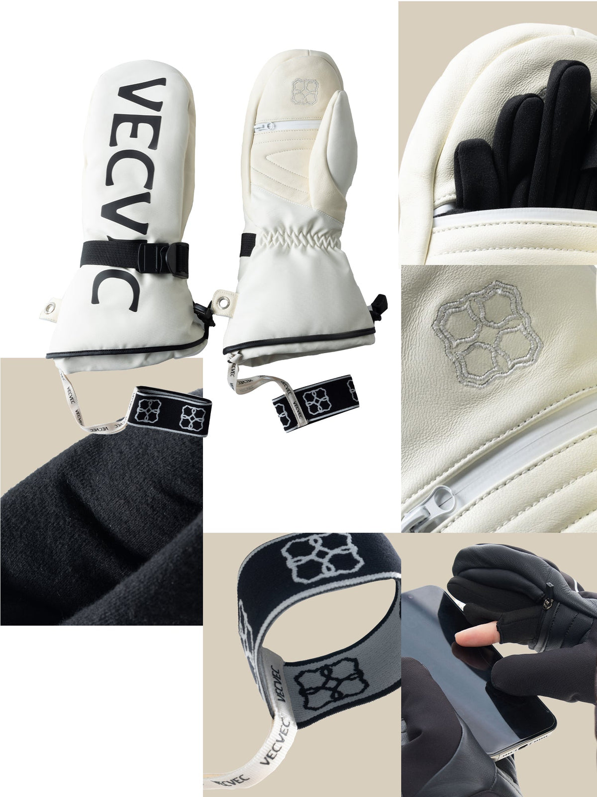 Non-Detachable Fingerless Ski Gloves -