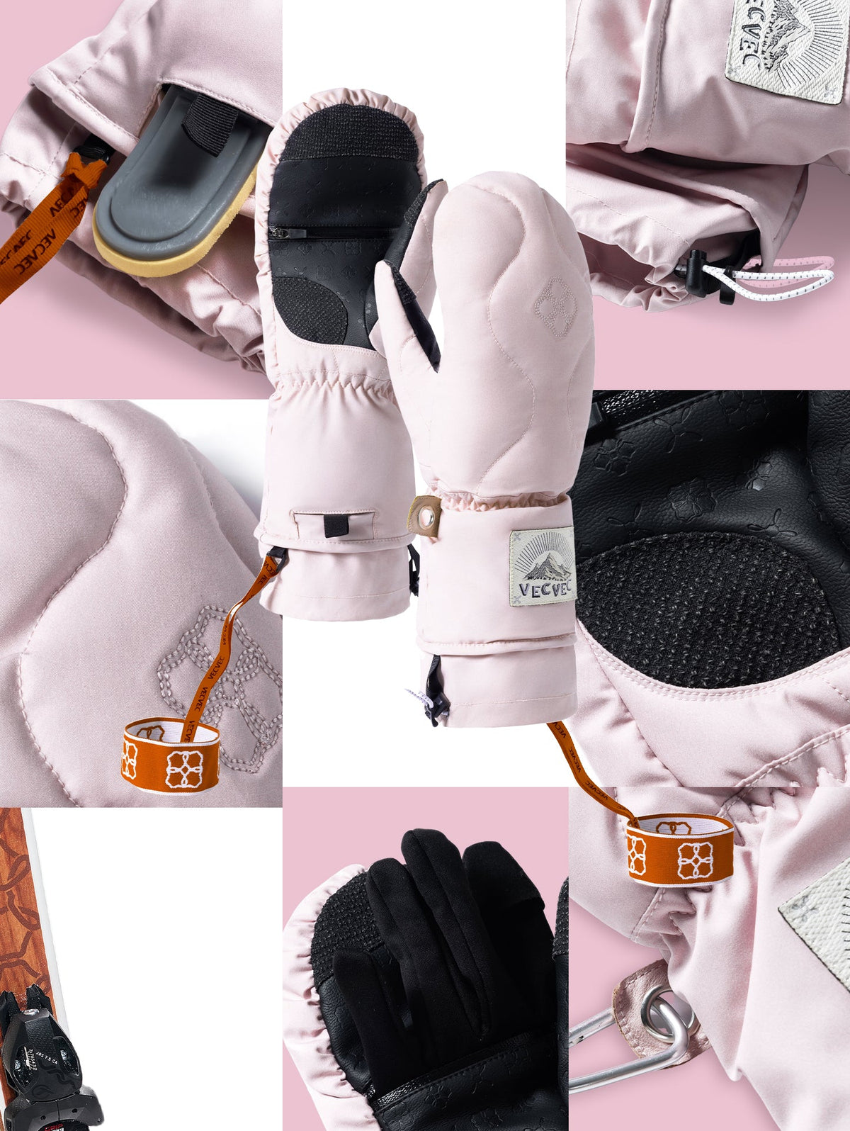 Non-Removable Five-Finger Wrist Guard Down-Filled Ski Gloves -