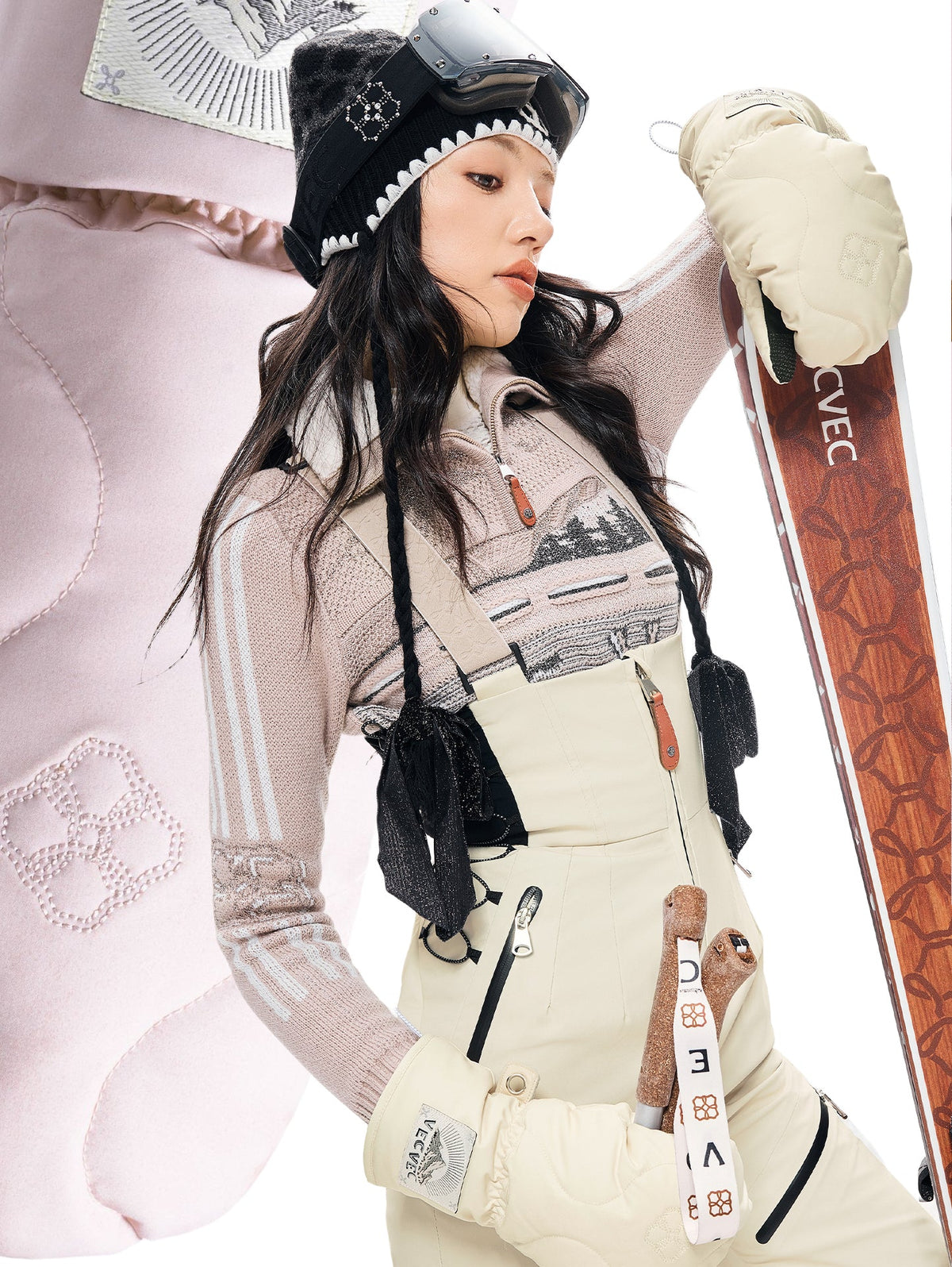Non-Removable Five-Finger Wrist Guard Down-Filled Ski Gloves -