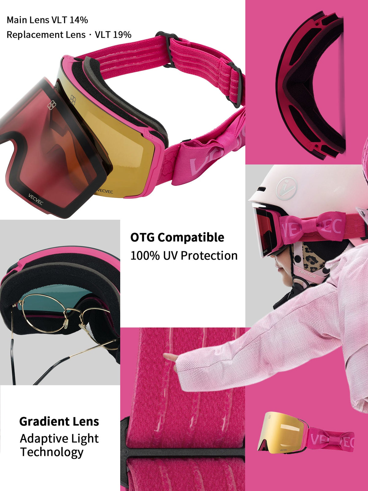 Kids' Dual-Use Ski Goggles with Decorative Ribbon for Day and Night -